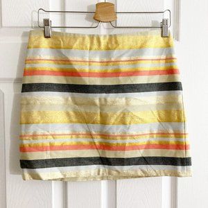 J. Crew Factory Metallic Striped Mini Skirt NWT Size 4 Coral Blue Gold Cotton